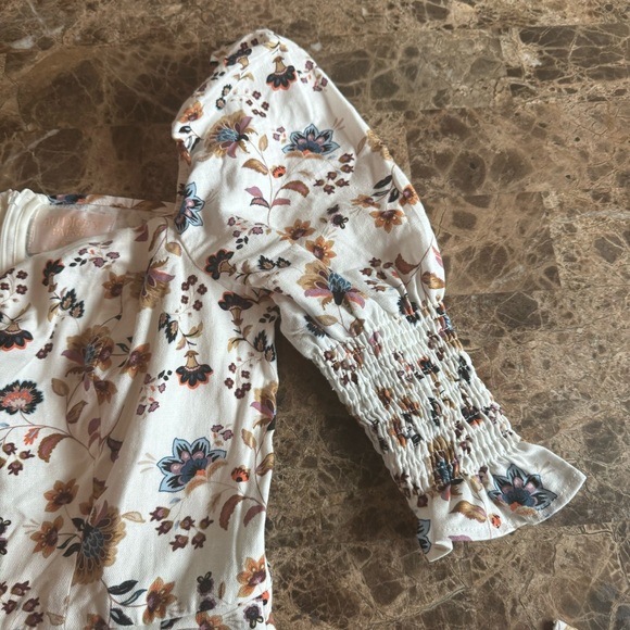 Francesca’s Vera Smocked Sleeve Paisley Dress Size L Linen Blend Cottagecore - Picture 8 of 13